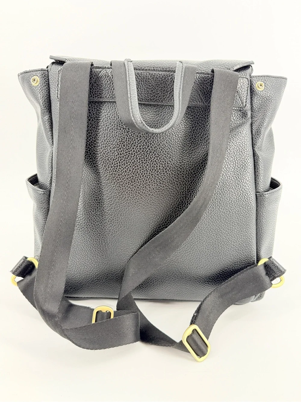 Freshly Picked Classic Diaper Backpack bag Black vegan pebbled leather large